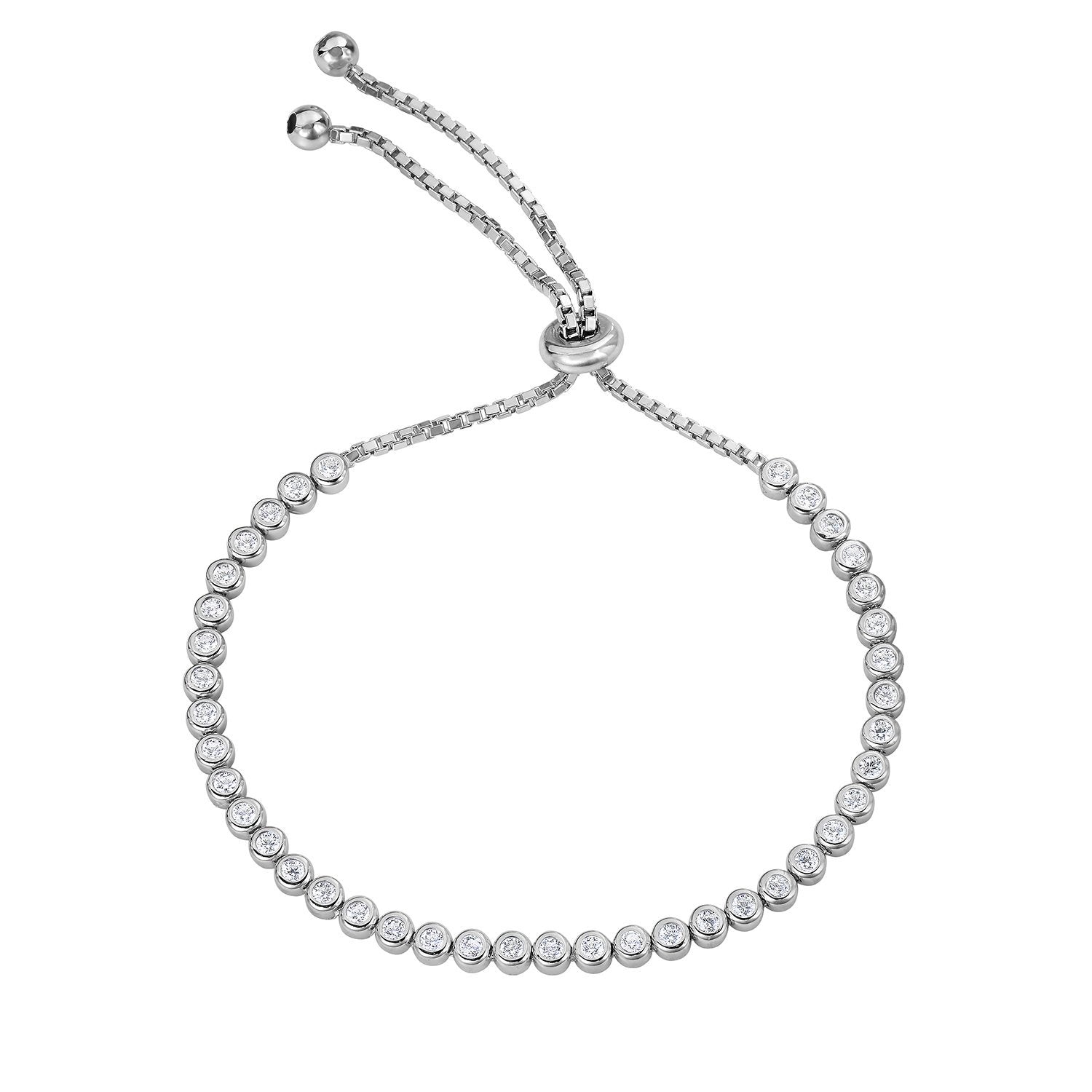 CZ Elegant Tennis Bracelet, Adjustable in Sterling Silver