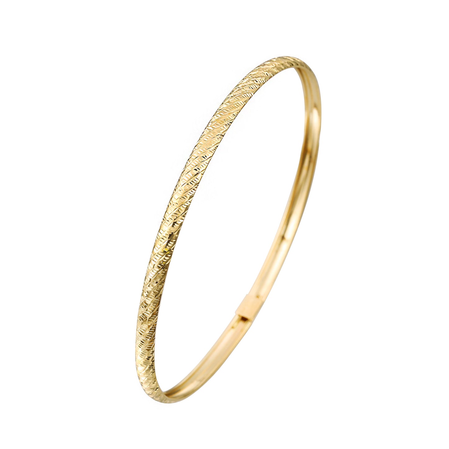 14k Yellow Gold Tornado Diamond Cut Flexible Bangle