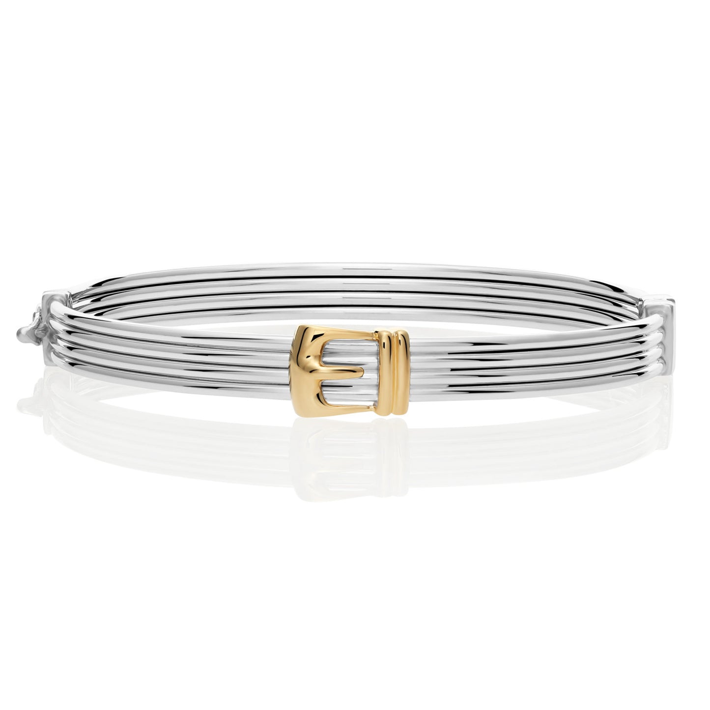 Sterling Silver Fancy Two-tone Hinged Buckle Bracelet