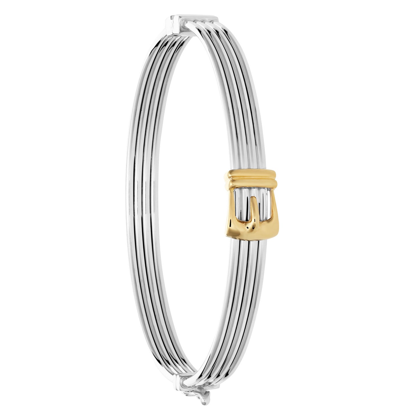 Sterling Silver Fancy Two-tone Hinged Buckle Bracelet