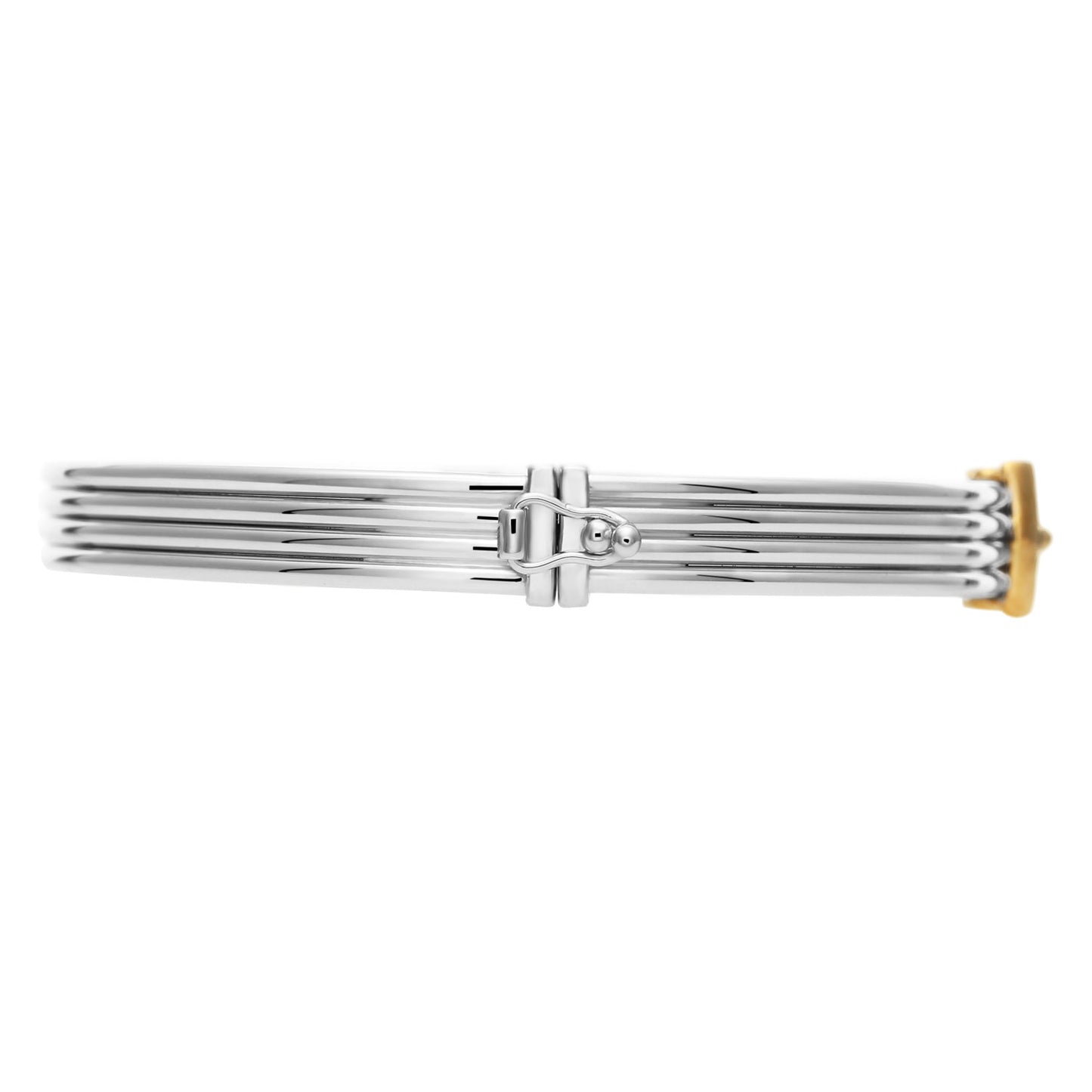 Sterling Silver Fancy Two-tone Hinged Buckle Bracelet