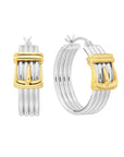 Fancy Two-tone Buckle Style Hoop Earrings in Sterling Silver
