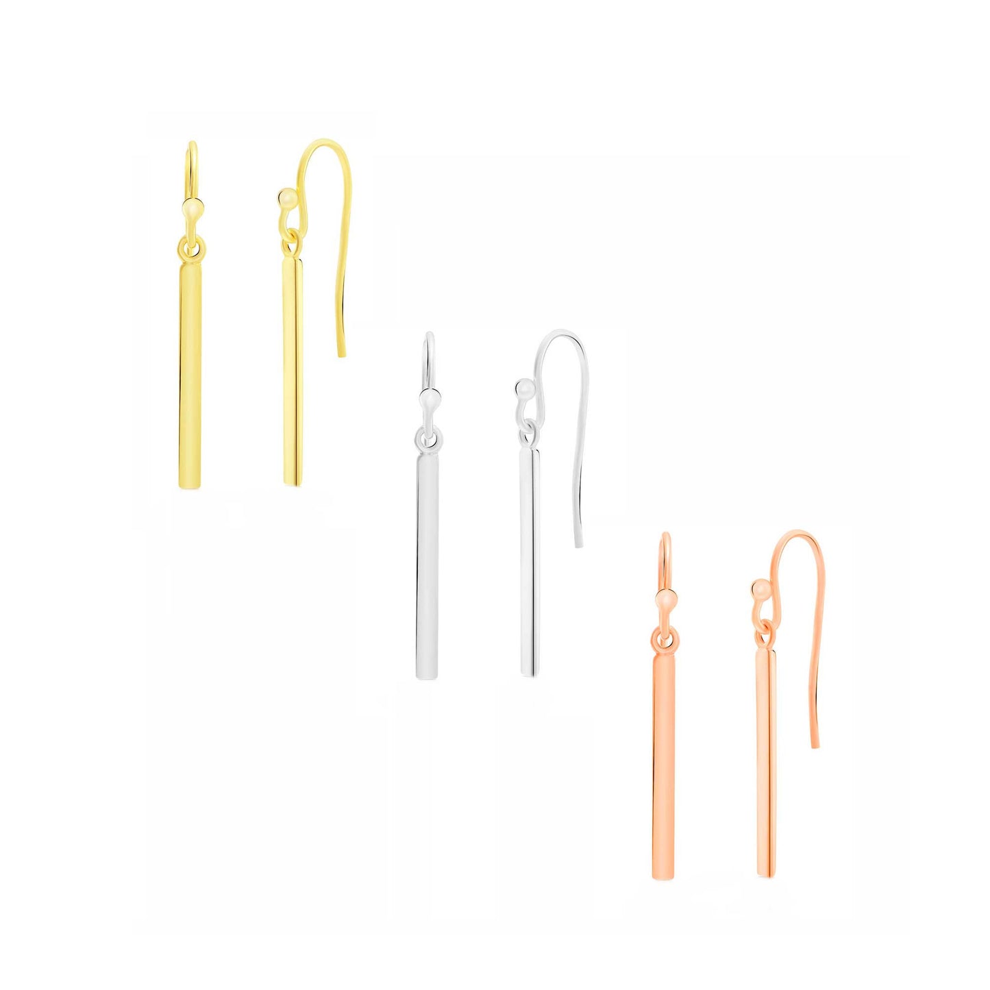 Sterling Silver Rectangular Bar Dangle Earrings