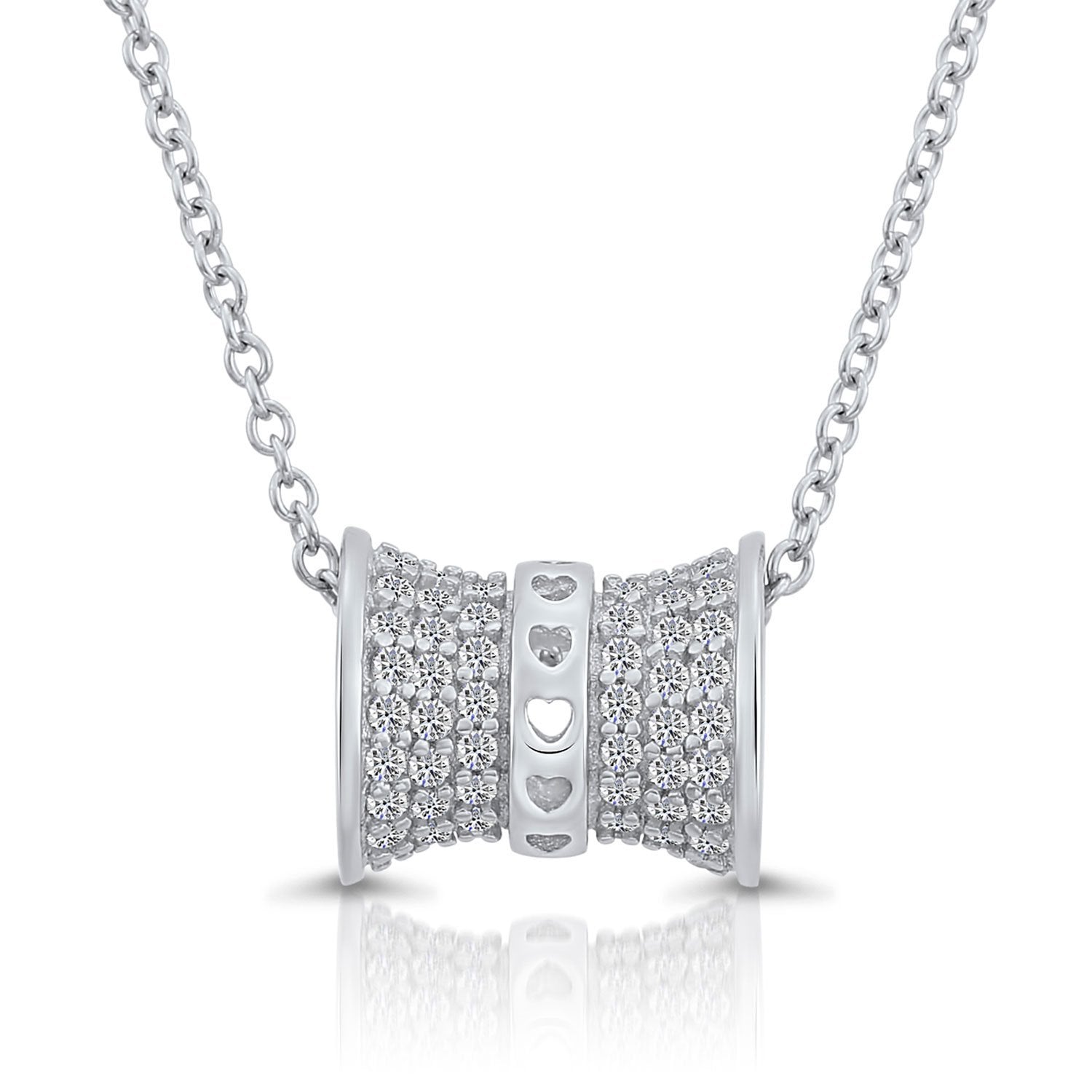 CZ Love Barrel Charm Necklace in Sterling Silver