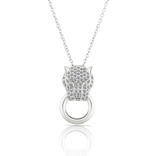 Sterling Silver Cheetah Charm Necklace, Panther