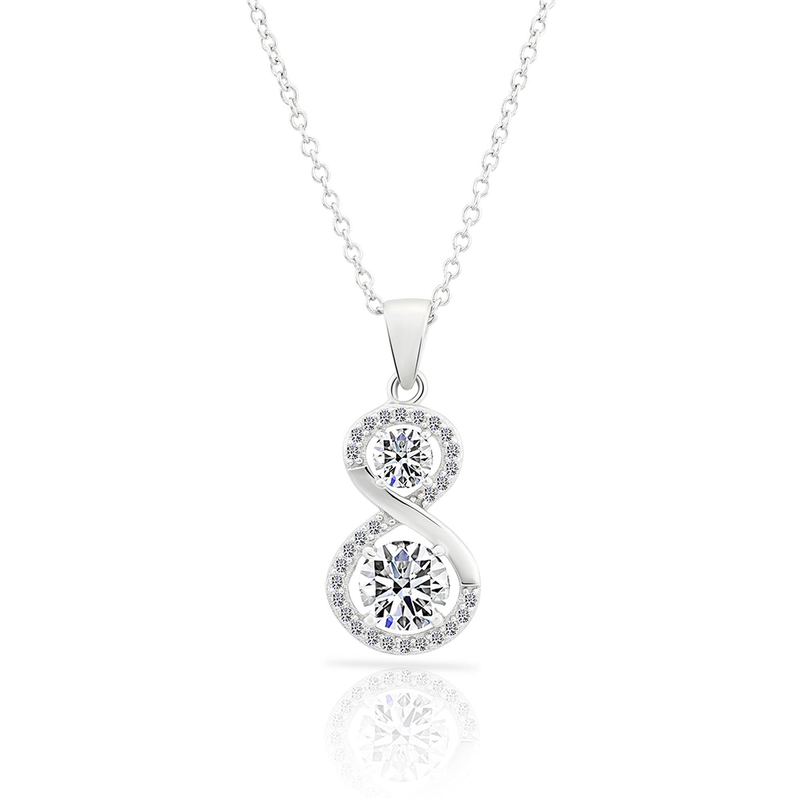 CZ Figure Eight Infinity Charm Necklace in Sterling Silver