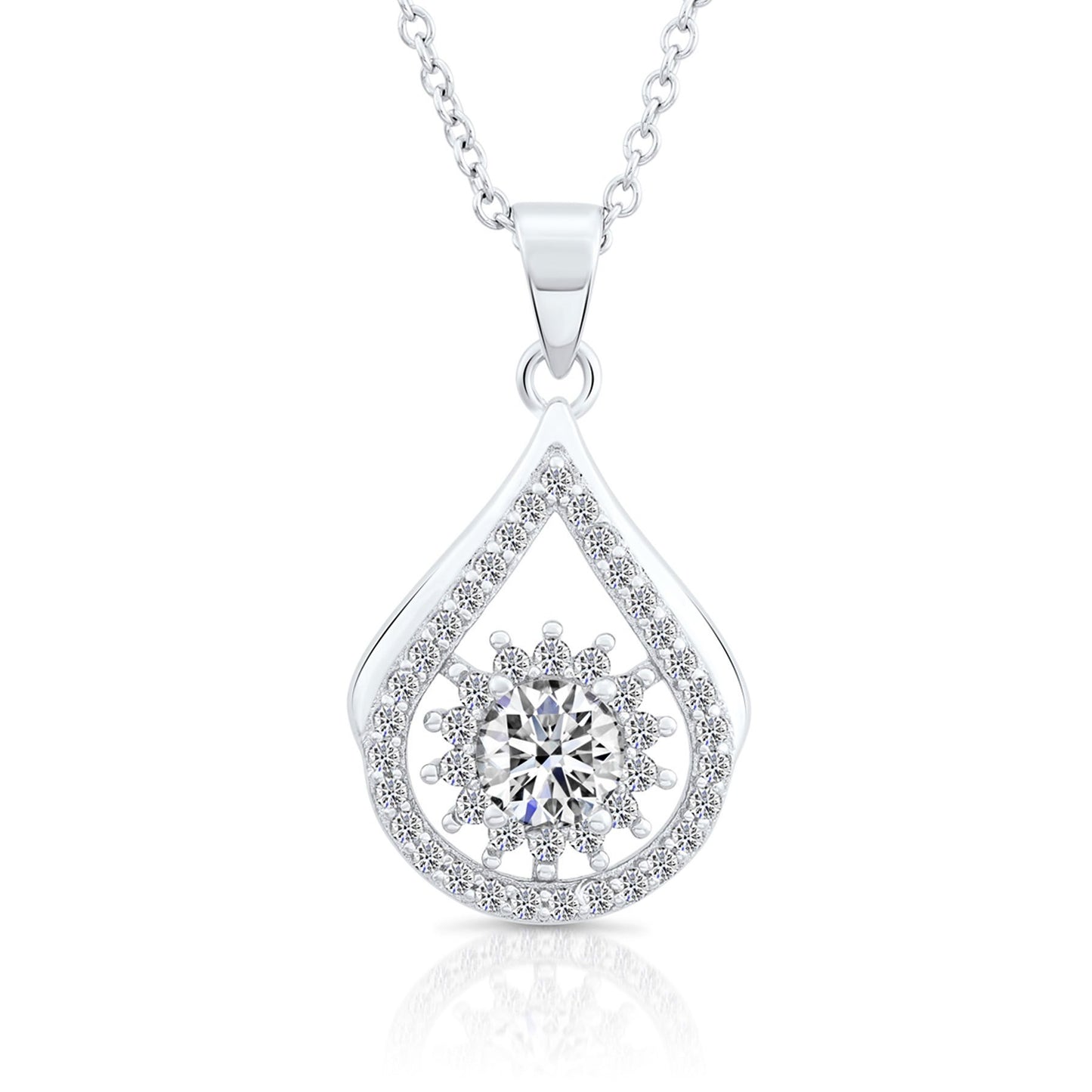 Sterling Silver Solitaire Teardrop Sunflower Necklace