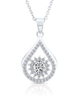 CZ Solitaire Teardrop Sunflower Charm Necklace in Sterling Silver