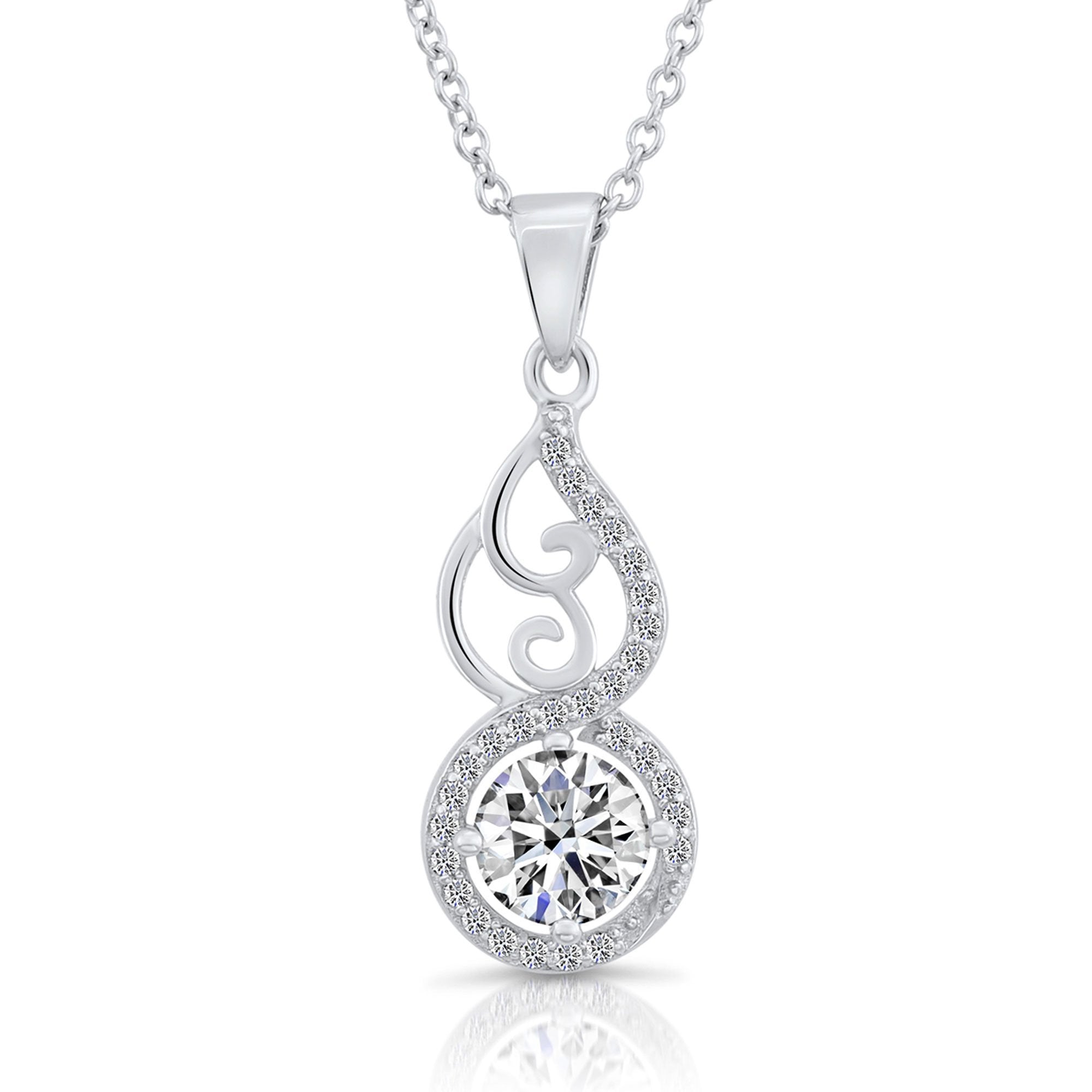 CZ Fancy Twist Solitaire Charm Necklace in Sterling Silver