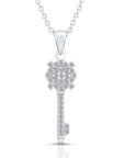 CZ Key Charm Necklace with Cubic Zirconia in Sterling Silver