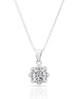 CZ Solitaire Flower Charm Necklace in Sterling Silver