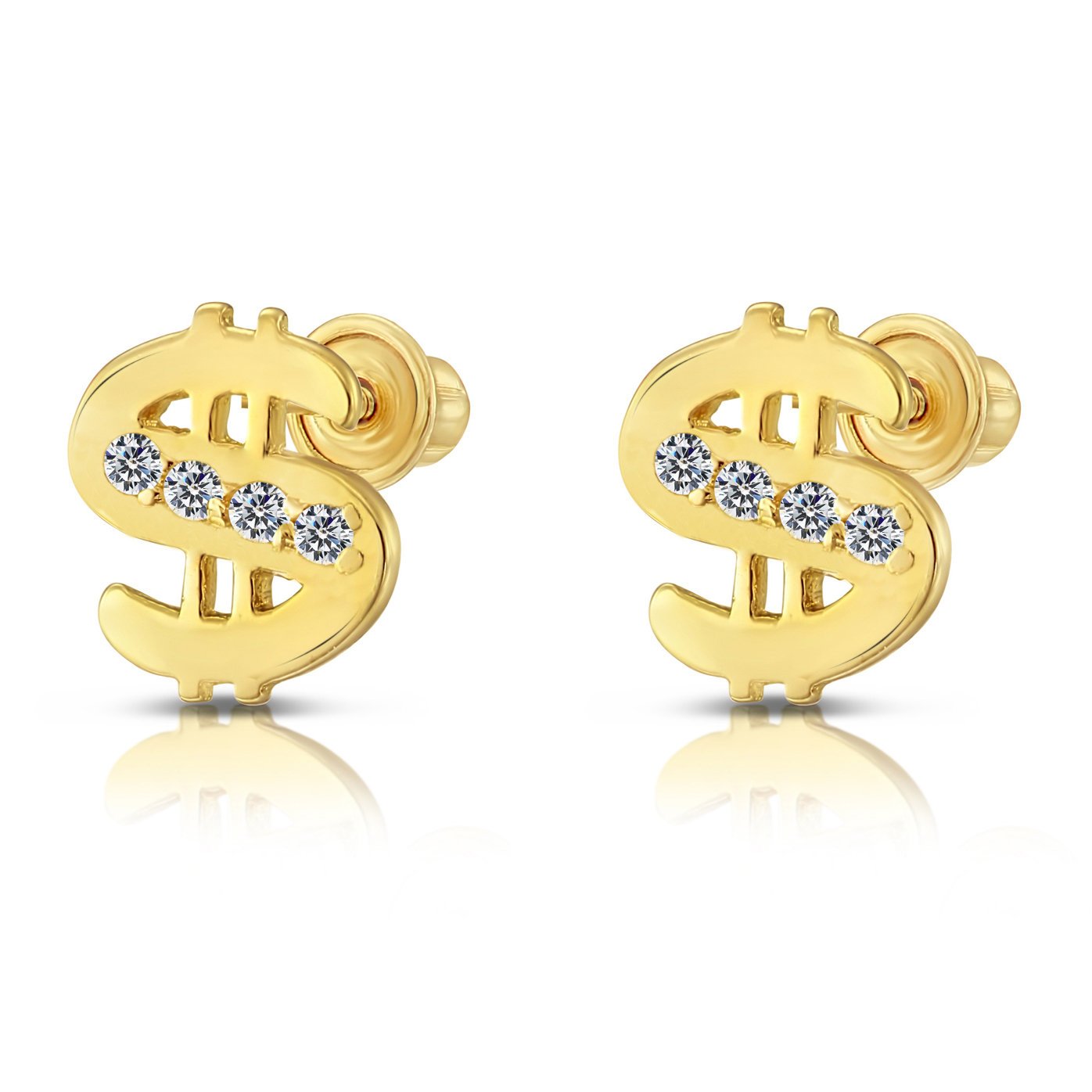 10k Yellow Gold Dollar Sign Stud Earrings, Unisex