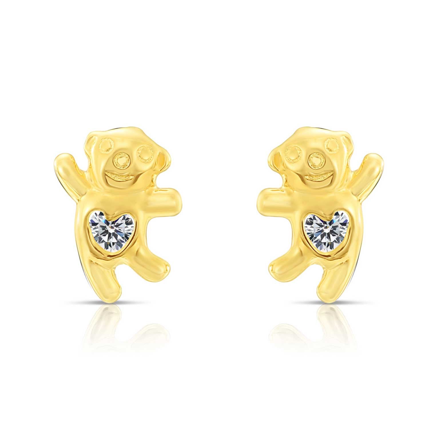 10k Yellow Gold Dancing Bear Stud Earrings