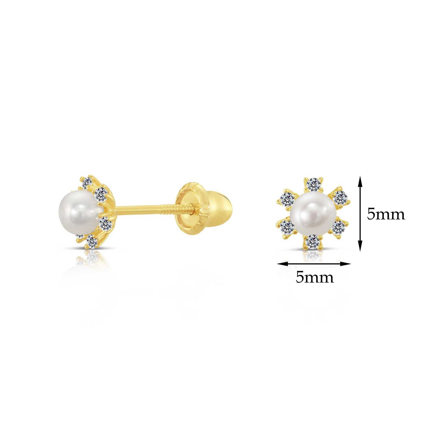 10k Yellow Gold Tiny Flower and Pearl Stud Earrings