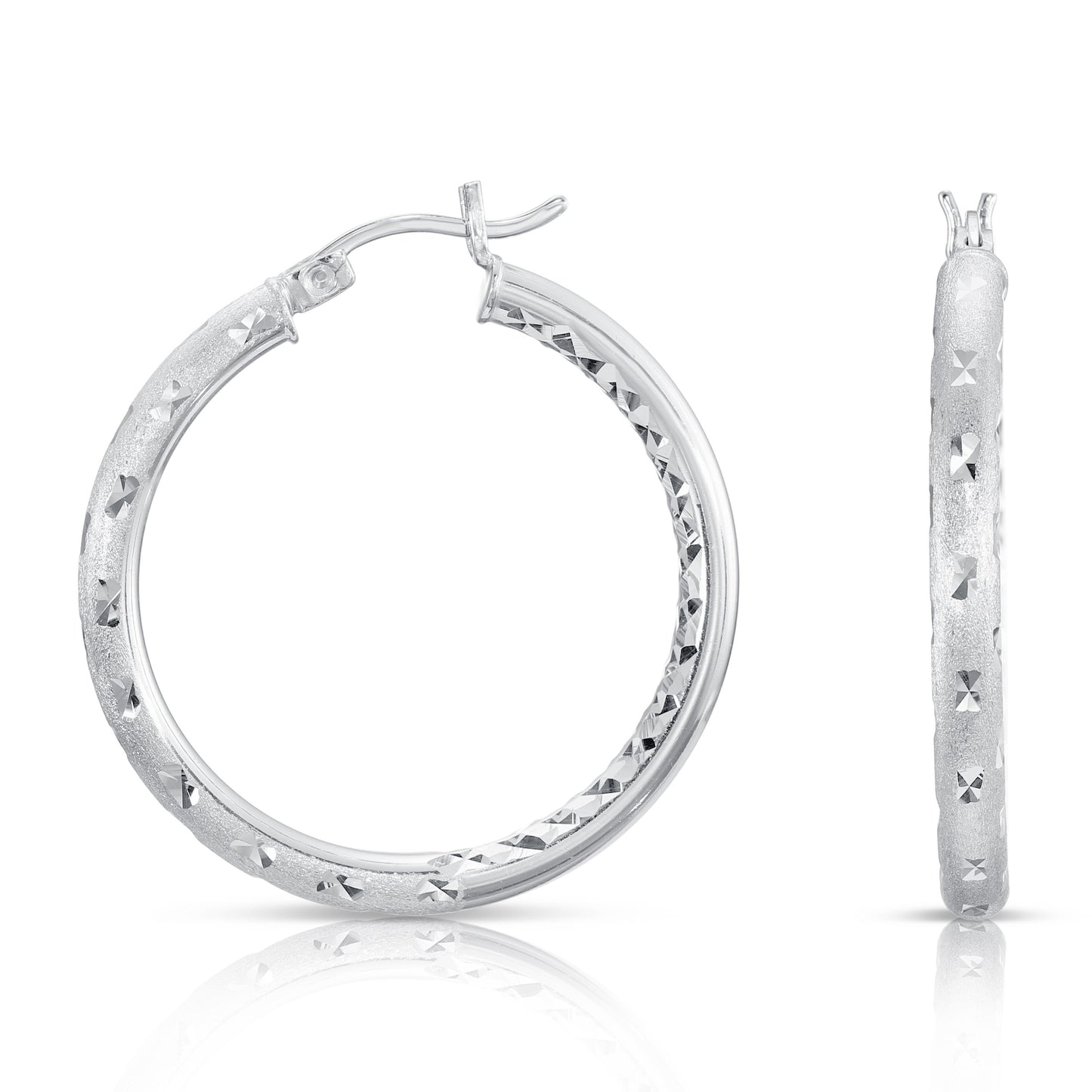 Sterling Silver Satin Finish Hoop Earrings