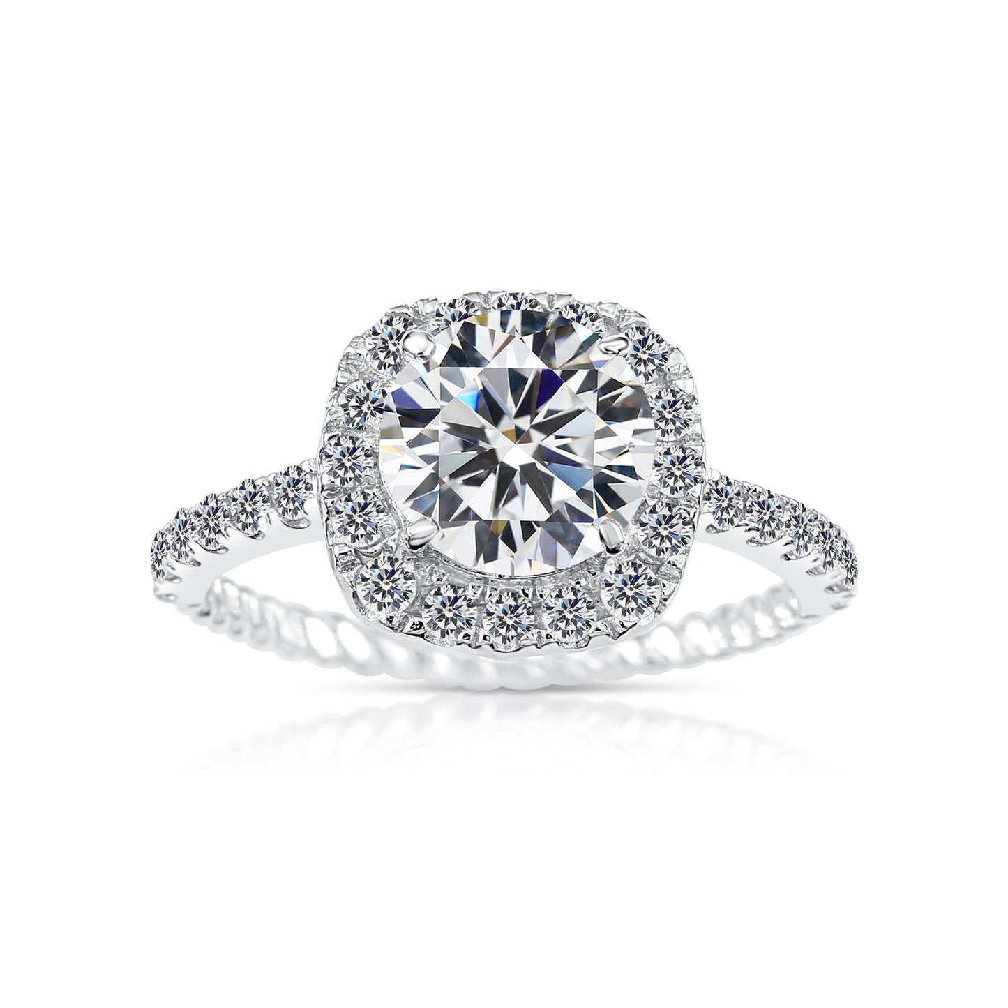 Sterling Silver Solitaire Halo Engagement Ring