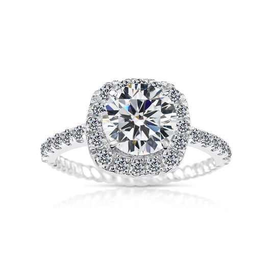 Sterling Silver Solitaire Halo Engagement Ring