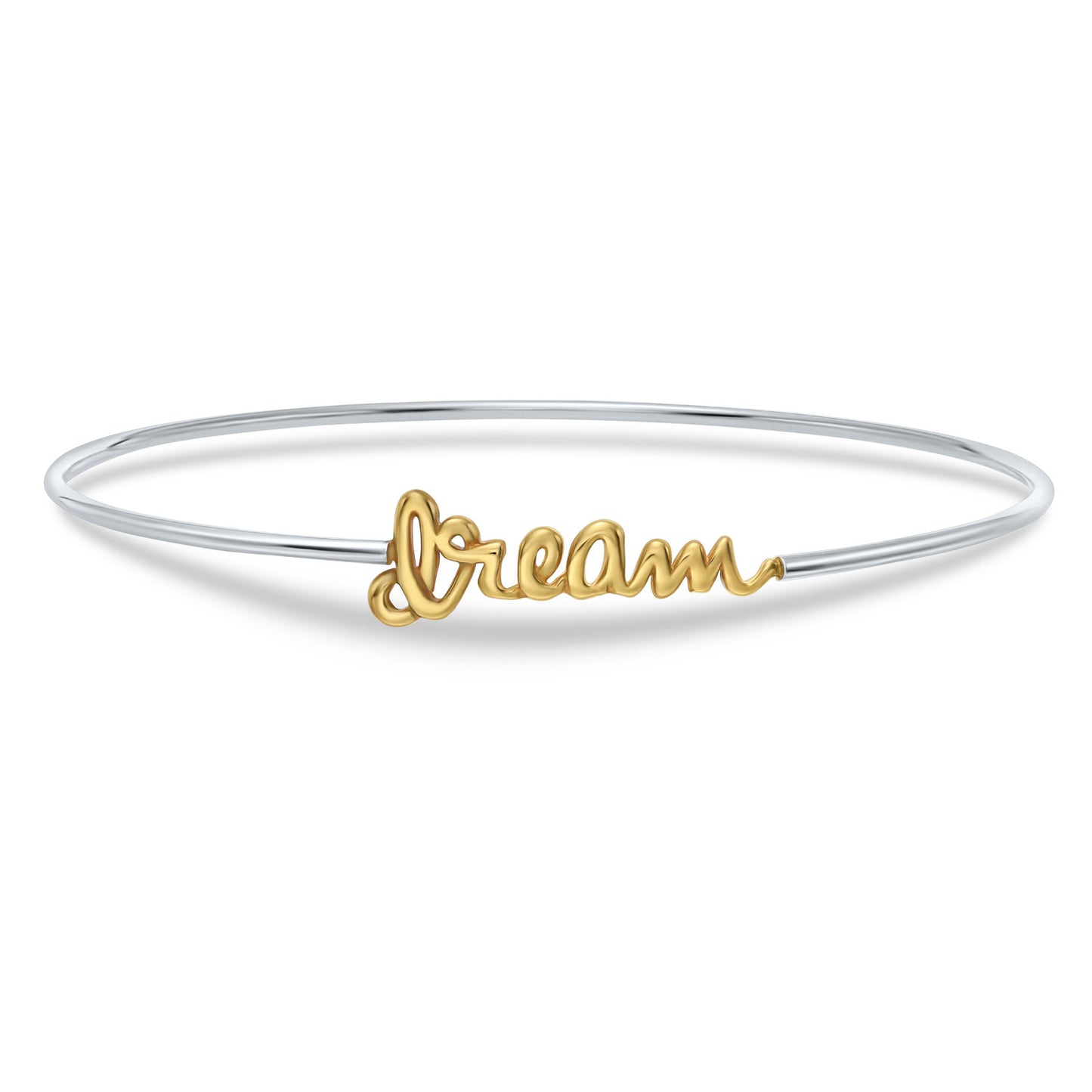 Sterling Silver DREAM Bangle Bracelet, Gold Plated