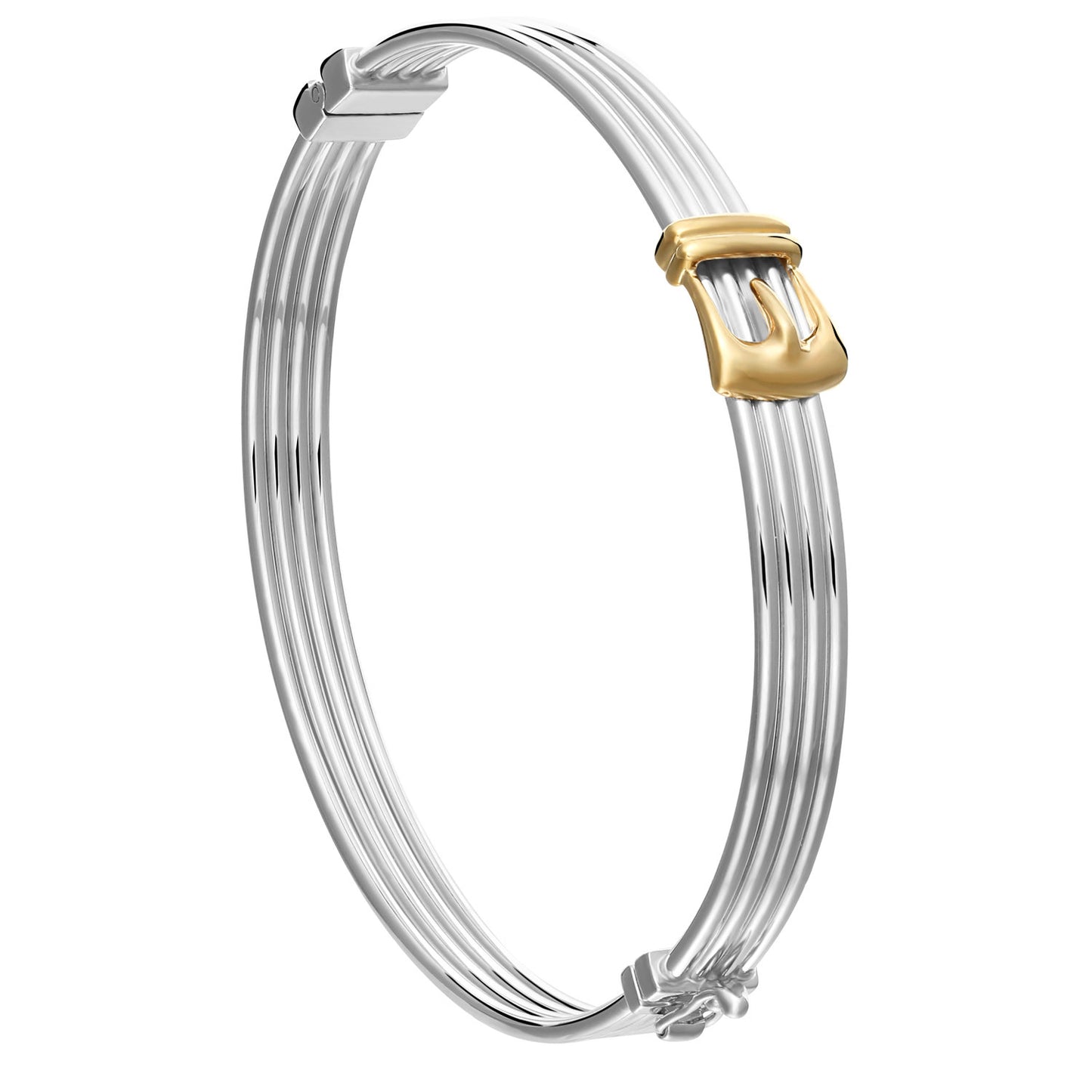 Sterling Silver Fancy Two-tone Hinged Buckle Bracelet