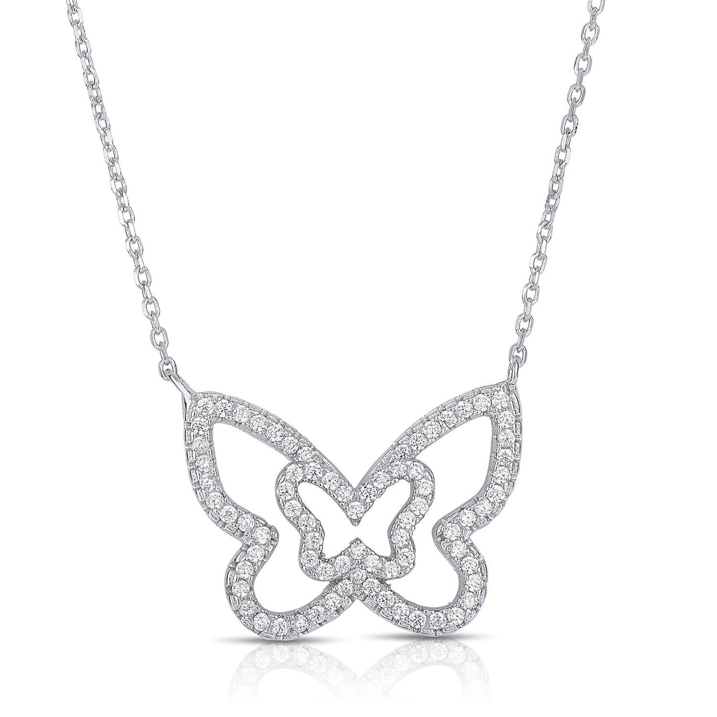 Sterling Silver Double Butterfly Necklace, Adjustable