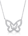 CZ Double Butterfly Necklace, Adjustable in Sterling Silver