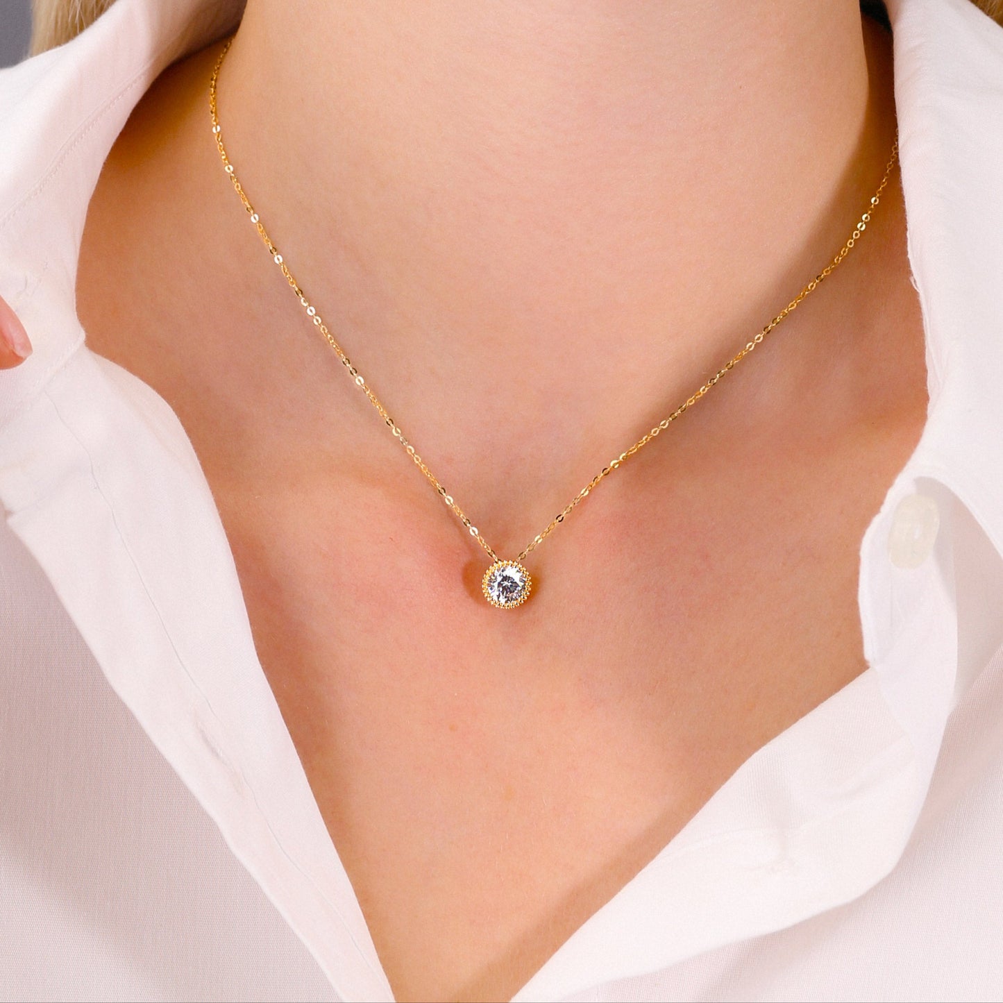 14k Gold Classic Solitaire Necklace