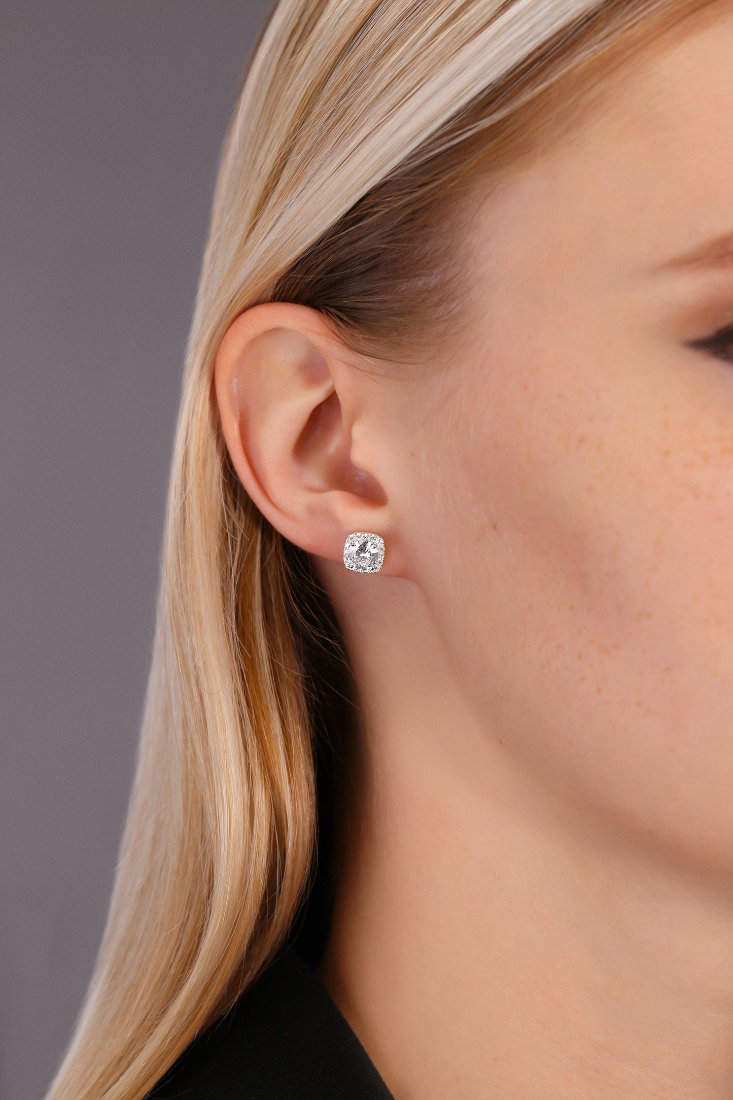 Sterling Silver Square Stud Earrings With CZ