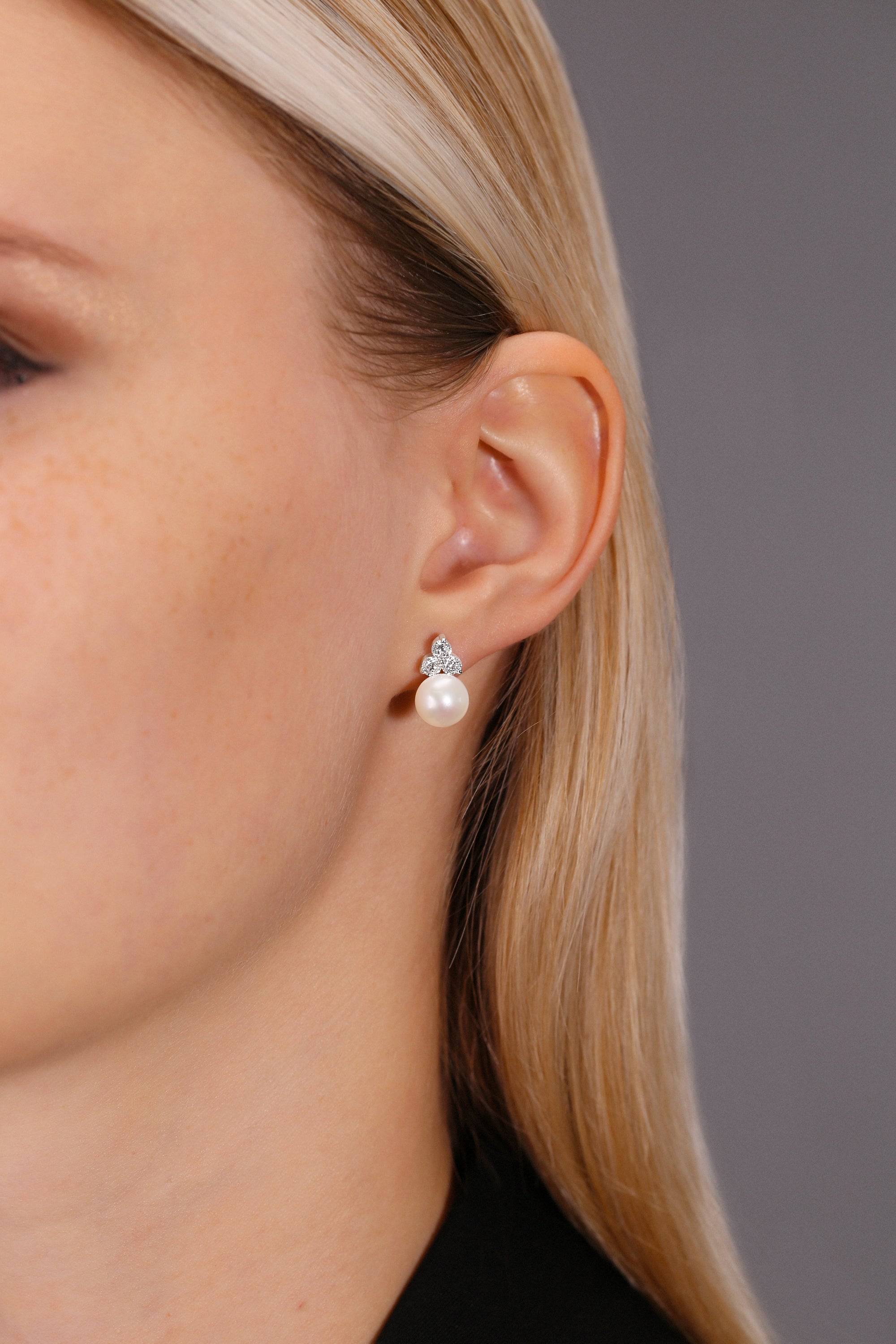 CZ Pearl Flower Stud Earrings in Sterling Silver