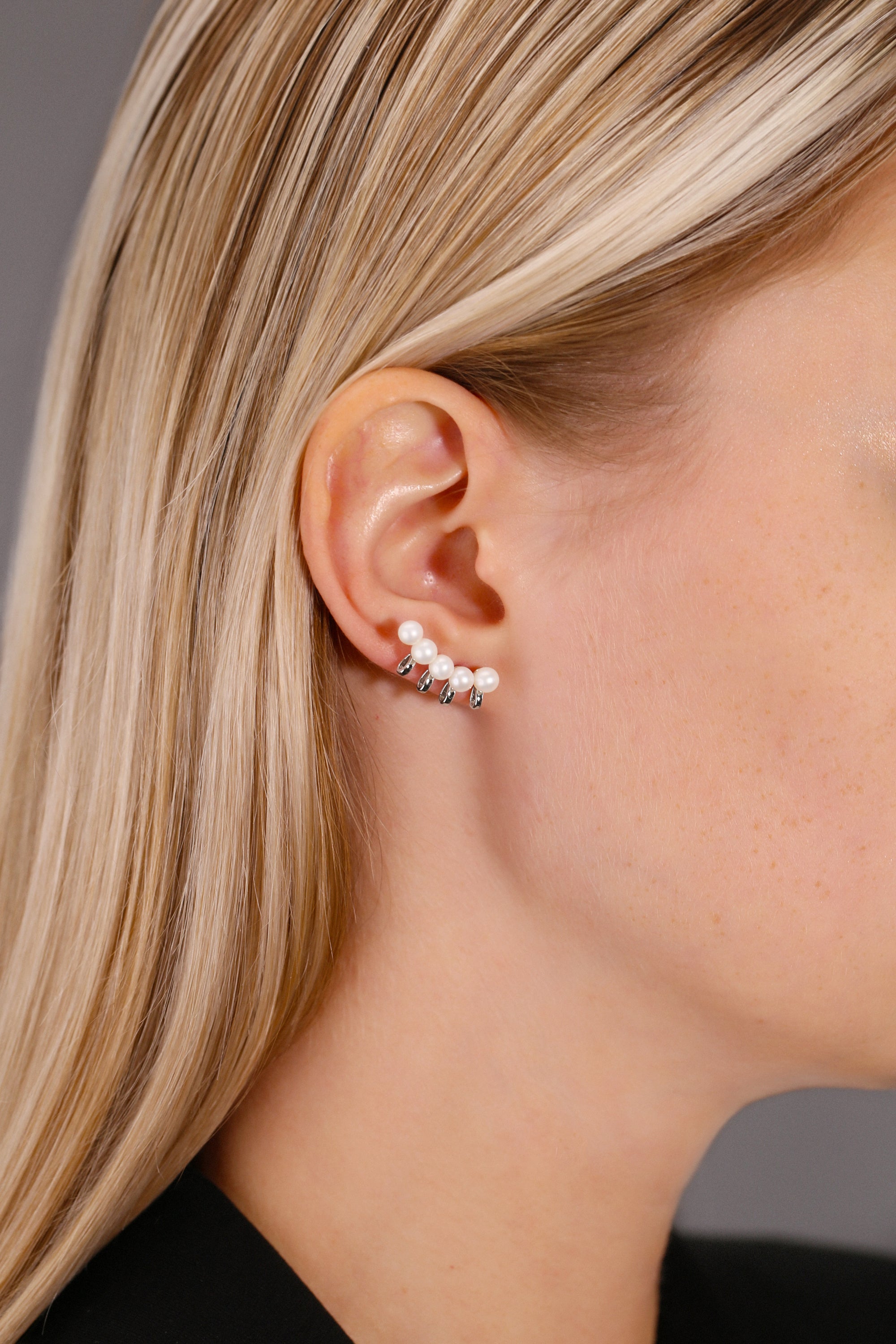 Pearl Ear Climber Stud Earrings in in Sterling Silver