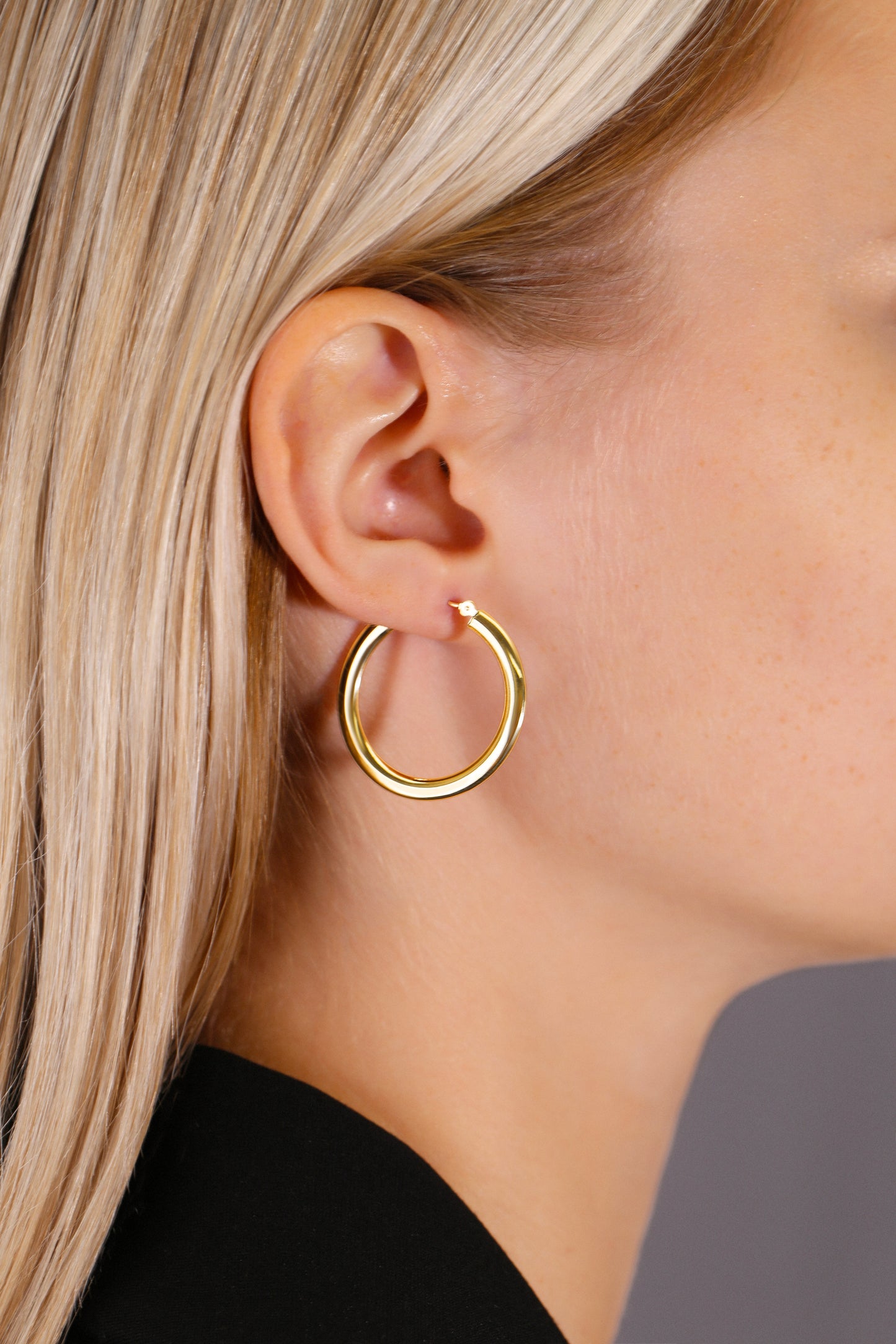 14K Yellow Gold Plain Flat Hoop Earrings