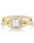 CZ Princess Engagement Ring Set, Gold Plated in Sterling Silver