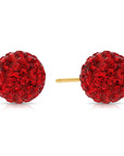 14k Yellow Gold Red Sparkle Ball Studs