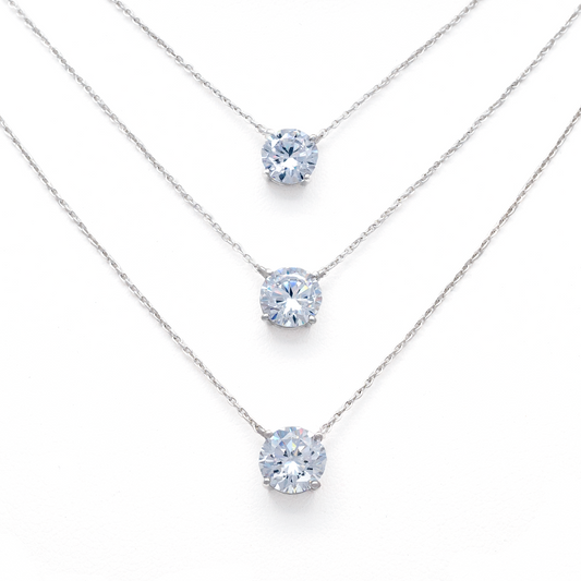 Sterling Silver Round Solitaire Necklace