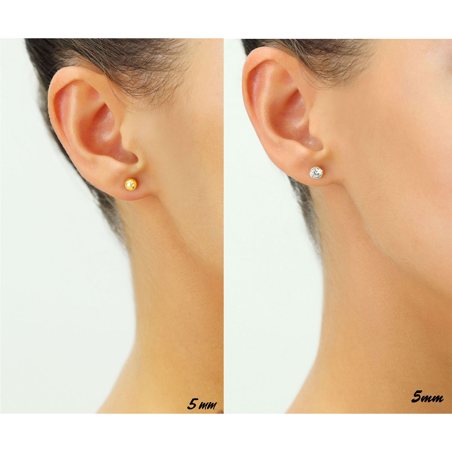 2 Pair set! 14k Gold Ball and Cubic Zirconia Stud Earrings